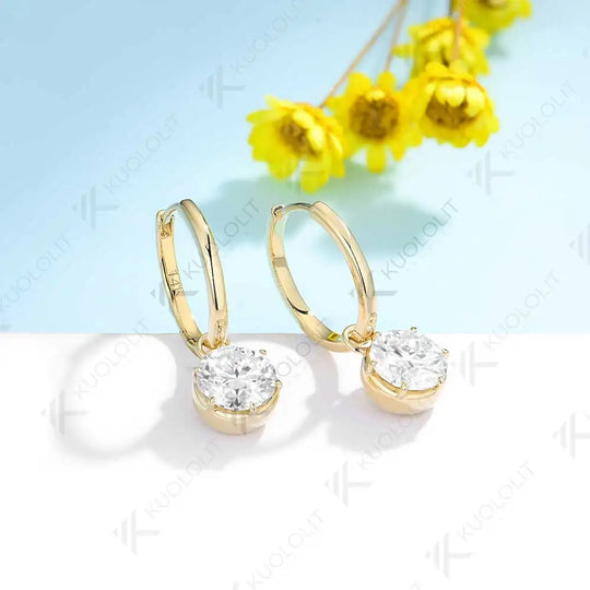Kuololit 2.4CTW Moissanite hoop Earrings for Women Solid 18K 14K 10K 585 Yellow Gold Clip Earring for Christmas Gift