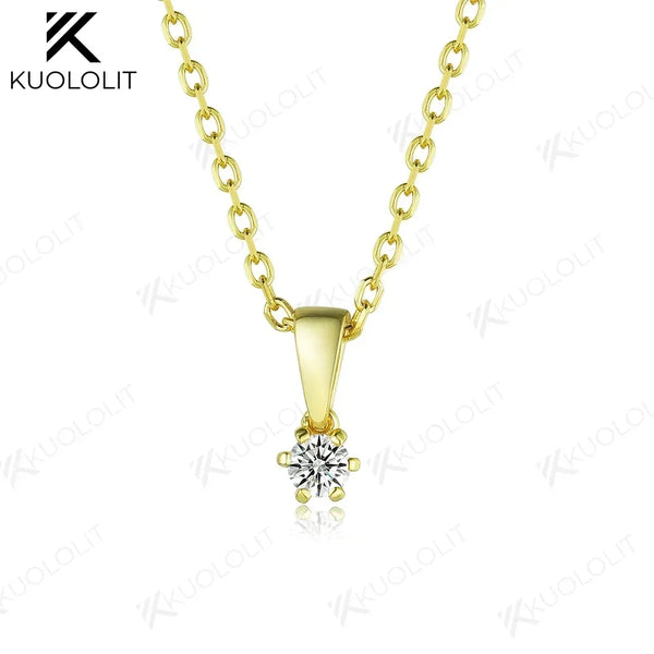 Kuololit Lab Grown Diamonds Necklaces for Women 18K 14K Yellow Gold Round Shape Pendant with Chain with NGIC for Party Christmas
