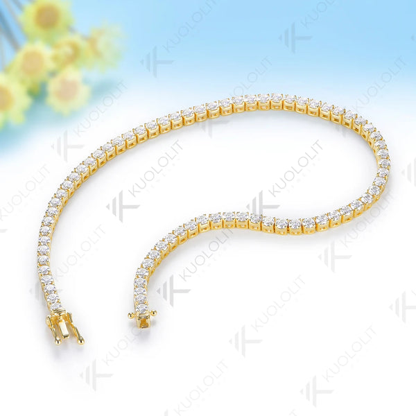 Kuololit 3CTW Lab Grown Diamonds Tennis Bracelet for Women Solid 14K10K Yellow Gold Four Prong Bracelet for Christmas Gift Party