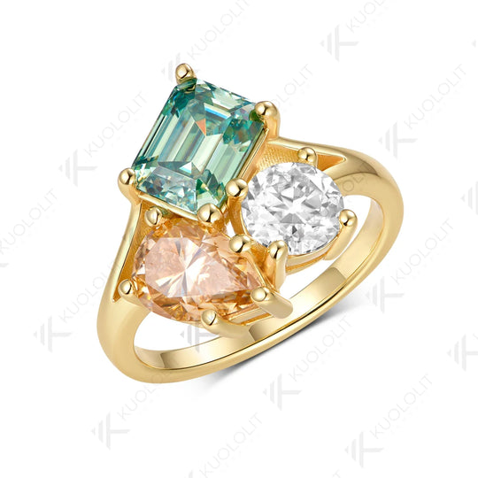 Kuololit Champagne Cyan White Moissantie Custom Stud Earrings for Women Solid 14K 10K 585 Yellow Gold for Christmas Gifts Party