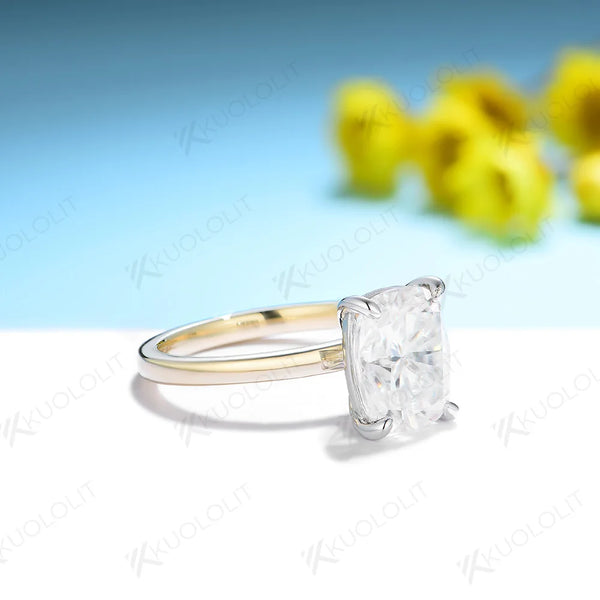 Kuololit 2.5CT Moissanite Ring for Women Solid 14K 10K 585 Cushion Two Tone Color Yellow Gold for Engagement Wedding Christmas