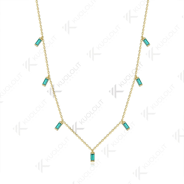 Kuololit 1.15CTW Lab Grown Emerald Necklaces for Women Solid 585 14K 10K Gold 925 Silver Chain for Engagement Party Christmas