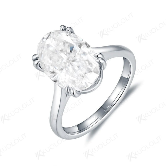 Kuololit 6CT Oval Cut Moissanite Ring for Women Solid 14K 10K 585 PT950 Gold Silver Yellow Gold for Engagement Wedding Christmas Gifts