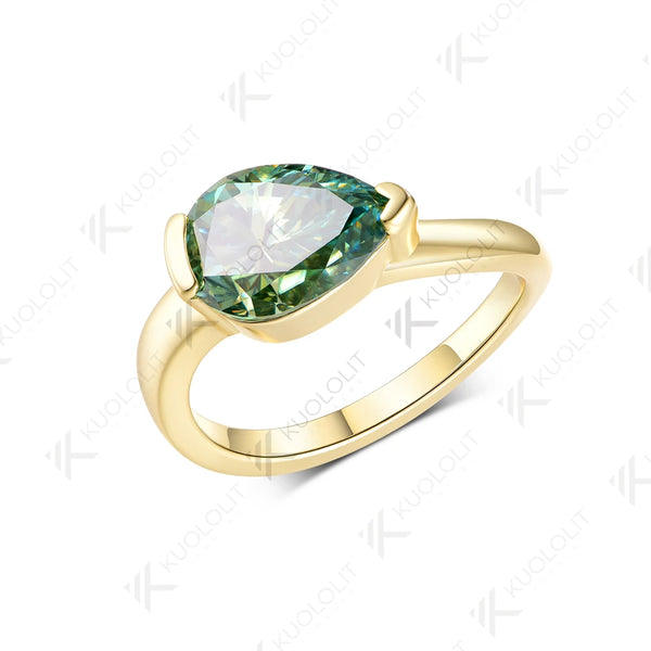 Kuololit 3.5CT Cyan Moissanite Ring for Women Solid 14K 10K 585 Yellow Gold Engagement Ring for Anniversary Christmas Gift Party