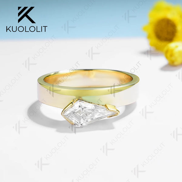 Kuololit 1CT Moissanite Ring for Women Solid 18K 14K 10K 585 White Gold Kite Engagement Ring for Christmas Anniversary Gift