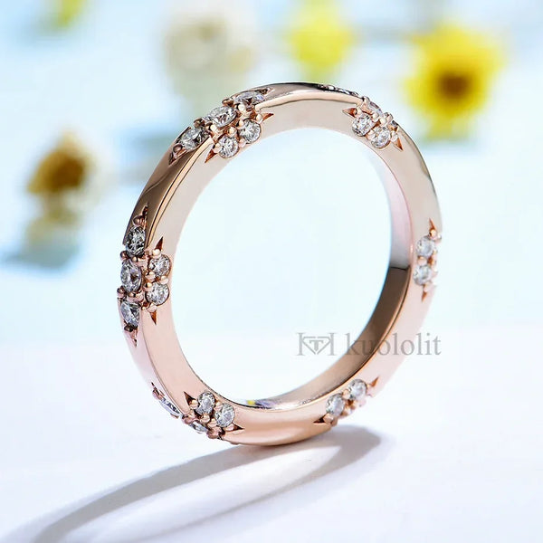 Kuololit Knife Edge 585 14K 10K Rose Gold Moissanite Ring for Women Lacie Matching Eternity Band Engagement Promise New Arrival