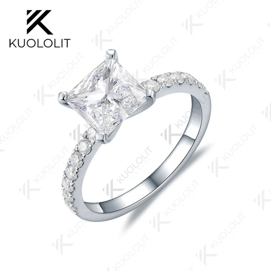 Kuololit IGI 2CT Lab Grown Diamond Princess Engagement Ring for Women Solid 18K 14K 10K 585 DVS1 Diamond Ring for Christmas Gift