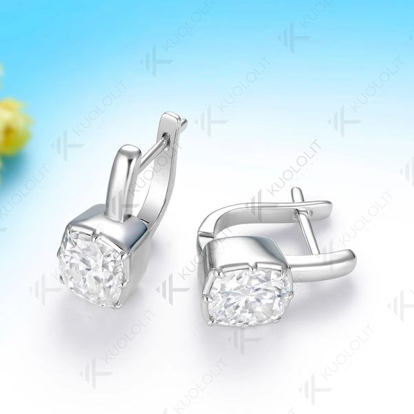 Kuololit 5CTW Enlonged Cushion Moissanite Earrings for Women Solid 14K 10K 585 Yellow Gold Clip Earrings for Christmas Gifts