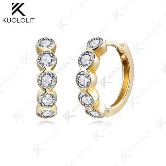 Kuololit 1CTW Lab Grown Diamonds Earrings for Women Solid 14K 10K 585 Gold Yellow Gold Silver Clip Hoop for Christmas Classic