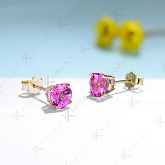 Kuololit 2.2CTW Lab Grown Padparadscha Gemstone Earrings for Women Pure 18K 14K 10K Gold Stub Trillyon Earrings for Anniversary