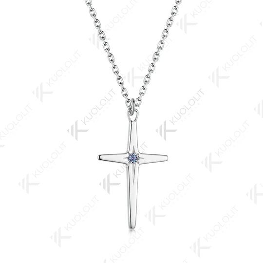 Kuololit 1.5mm Lab Grown Alexandrite Cross Necklace for Women Solid 585 14K 10K Yellow Gold Custom Necklace for Christmas Gifts