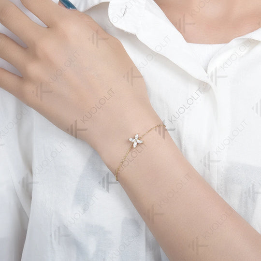 Kuololit Moissanite Bracelets for Women 585 18K 10K  Adjustable Chains Marquise Butterfly Charm for Engagement Christmas Classic