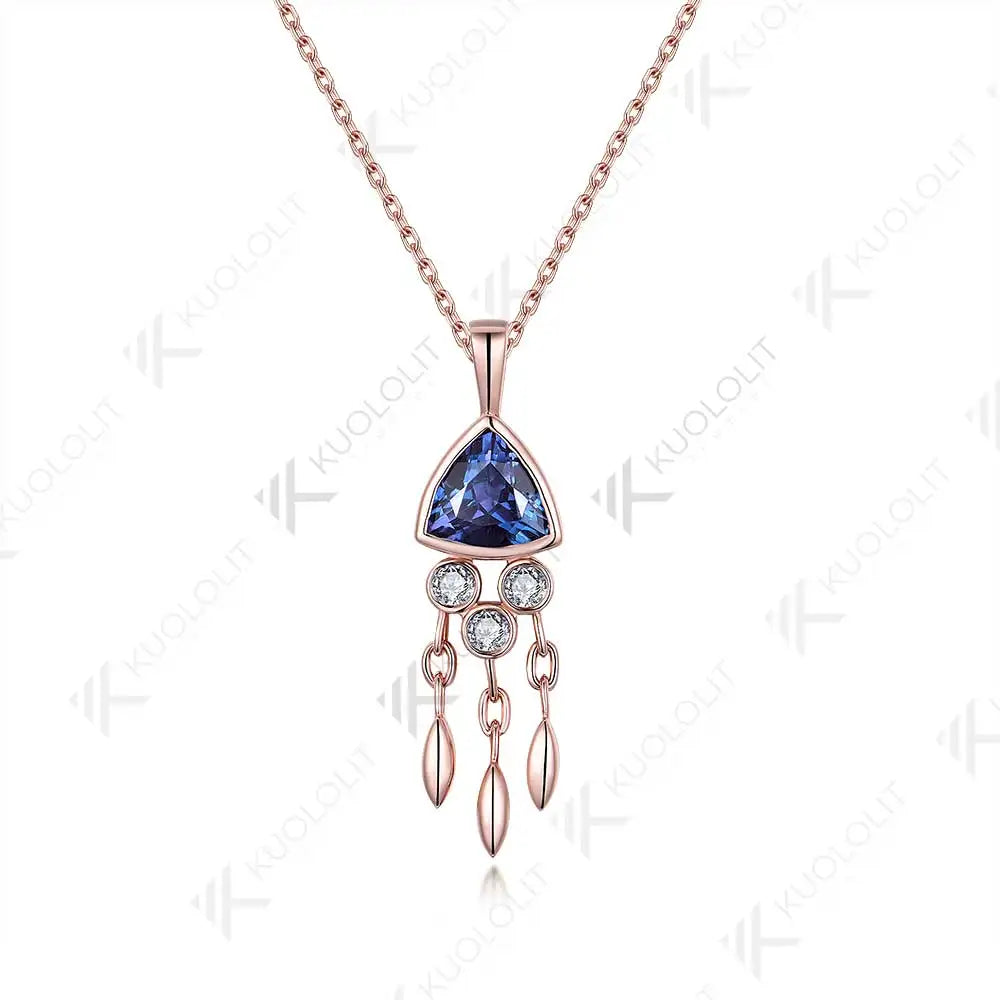 Kuololit 1.2CT Lab Grown Alexandrite Jellyfish Necklace for Women Solid 18K 14K 10K 585 Gold Moissanite Pendant for Christmas