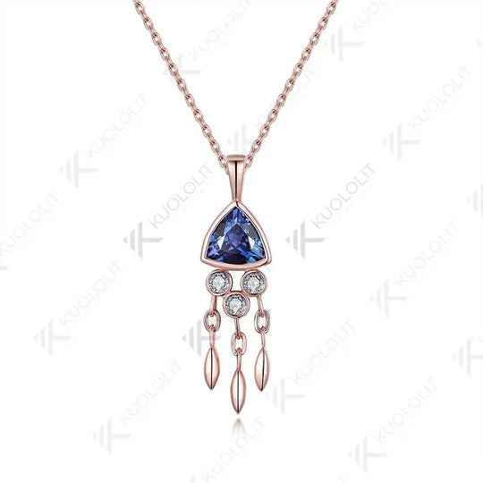 Kuololit 1.2CT Lab Grown Alexandrite Jellyfish Necklace for Women Solid 18K 14K 10K 585 Gold Moissanite Pendant for Christmas