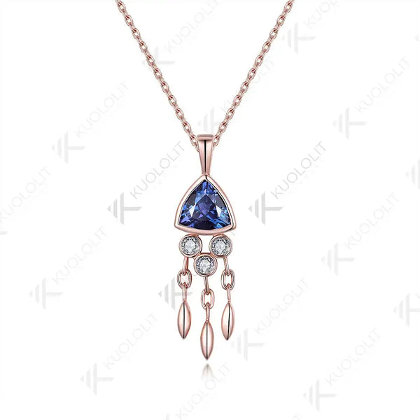 Kuololit 1.2CT Lab Grown Alexandrite Jellyfish Necklace for Women Solid 18K 14K 10K 585 Gold Moissanite Pendant for Christmas