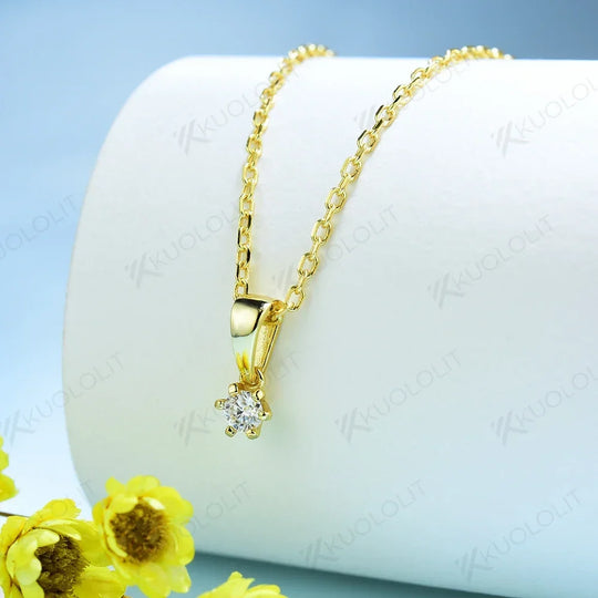 Kuololit Lab Grown Diamonds Necklaces for Women 18K 14K Yellow Gold Round Shape Pendant with Chain with NGIC for Party Christmas