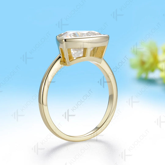 Kuololit 4CT Trillyon Moissanite Custom Ring for Women Men Solid 14K 10K 585 Yellow Gold Engagement Ring for Christmas Gifts