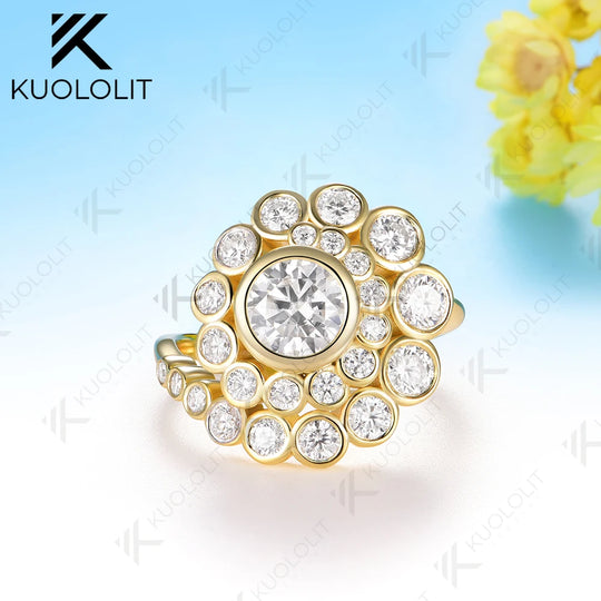 Kuololit 1CT Cyan Moissanite Spiral Ring for Women Solid 14K 10K 585 White Gold Engagement Ring for Christmas Gifts Anniversary