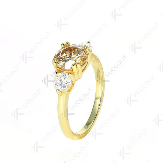 Kuololit 2CT Champagne Moissanite and 0.8ct White Moissanite Rings for Women Round Cut Solitaire Ring for Engagement Wedding