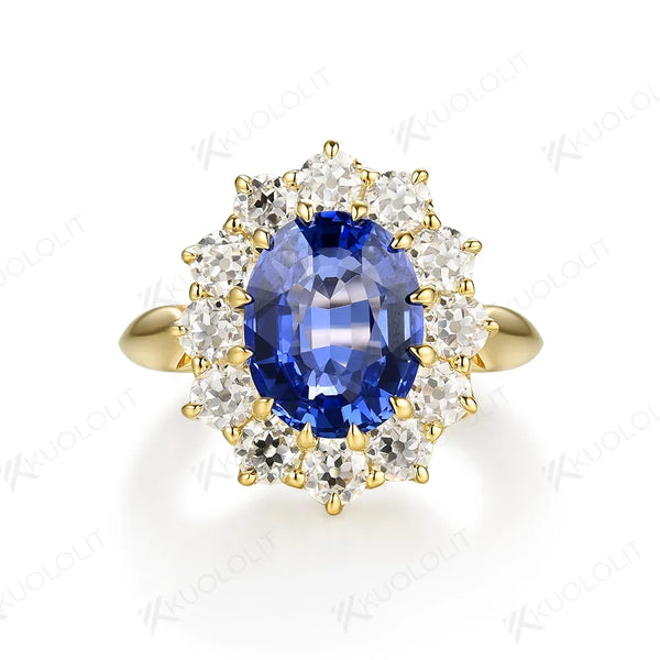 Kuololit Princess Diana 3CT Sapphire Moissanite Ring for Women Solid 14K Yellow Gold Lab-Grown Sapphire for Memory Engagement