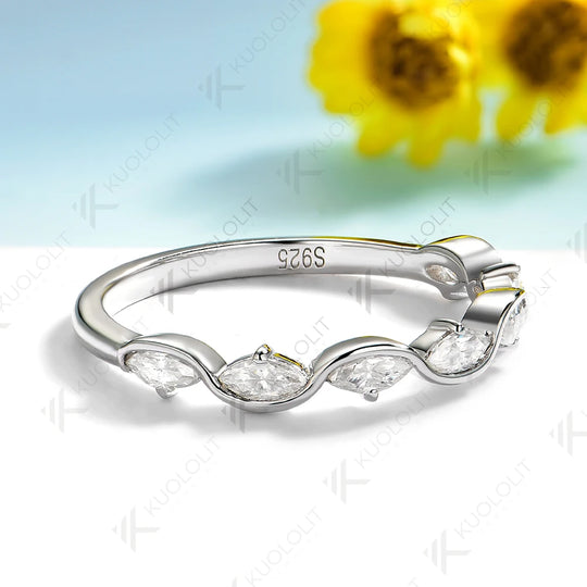 Kuololit 0.7CTW Marquise Moissanite Ring Eternity Half Band for Women Solid14K10K585 White Gold Eternity Half Band for Christmas