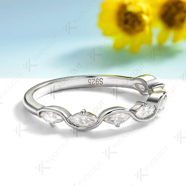 Kuololit 0.7CTW Lab Grown Diamonds Marquise Ring for Women Solid 14K 10K 585 White Gold Wedding Band for Christmas Gifts Party