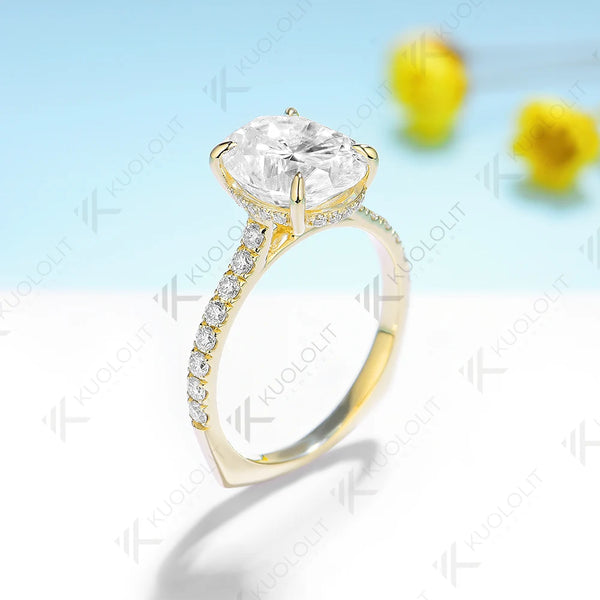 Kuololit 6CT Oval Moissanite Engagement Ring for Women Solid 18K 14K 10K 585 Yellow Gold European Shank Band for Christmas Gifts