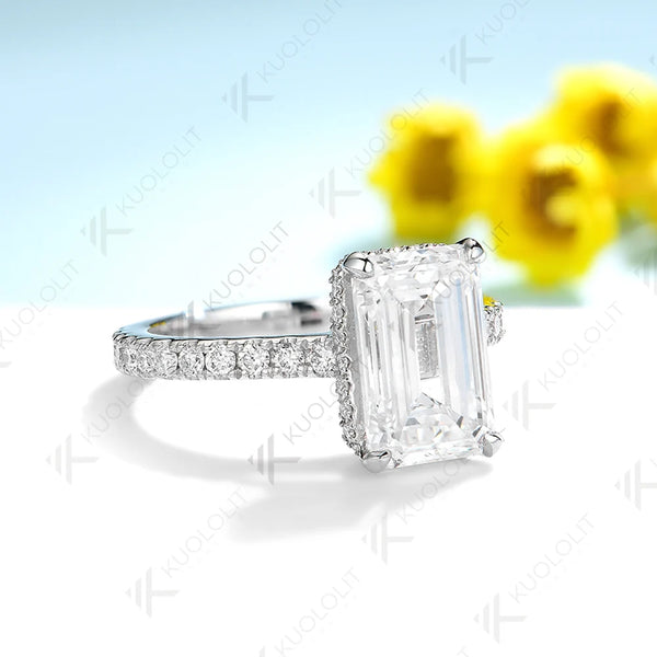 Kuololit IGI 3.5CT Emerald Cut Lab Grown Diamond Engagement Rings for Women Solid 18K14K10K D VS1 Diamonds for  Christmas Gifts