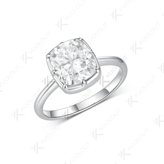 Kuololit 3CT Enlonged Cushion Moissanite Custom Ring for Women Solid 14K 10K 585 White Gold Ring for Engagement Christmas Gifts