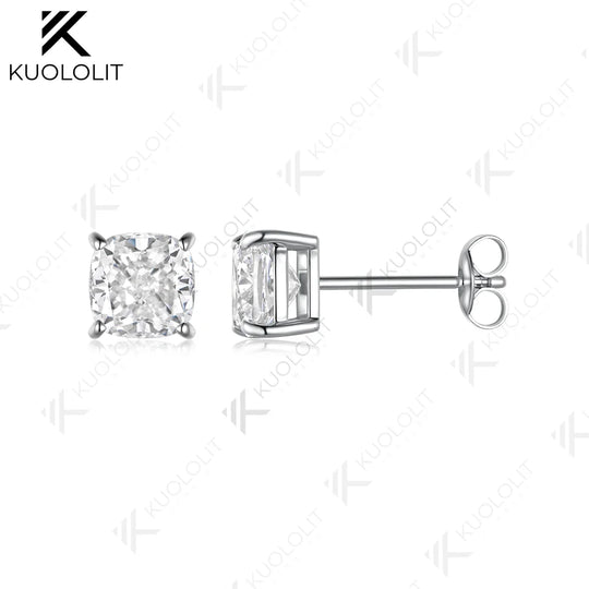 Kuololit 2CTW IGI Lab Diamonds Cushion Custom Stud Earrings for Women Solid 14K 10K 585 Yellow Gold for Christmas Gifts Party