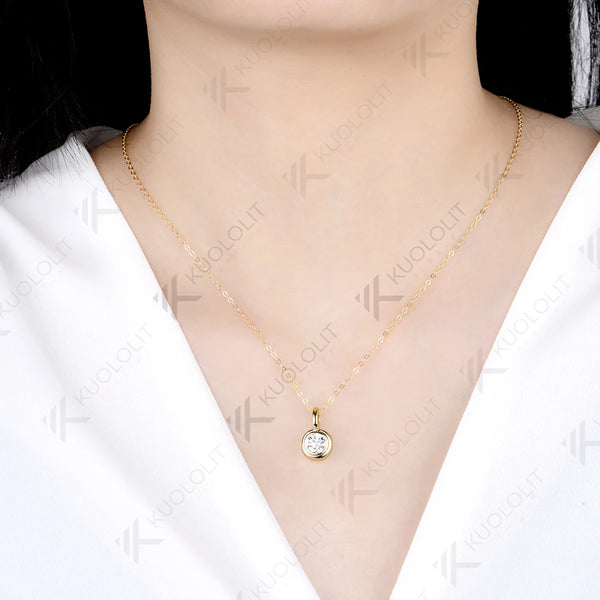 Kuololit 1CT OEC Moissanite Custom Necklace for Women Solid 14K 10K 925 Sliver Yellow Gold Round Pendant for Christmas Gifts