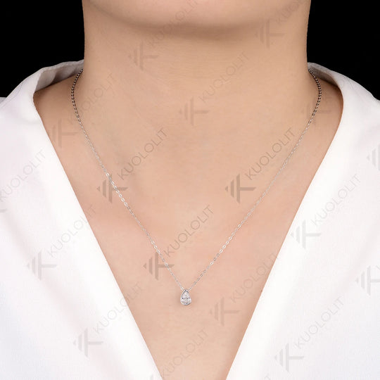 Kuololit 0.5CT Pear Moissanite Necklace for Women Men for Women Solid 14K 10K 585 Yellow Gold Necklace for Christmas Gifts