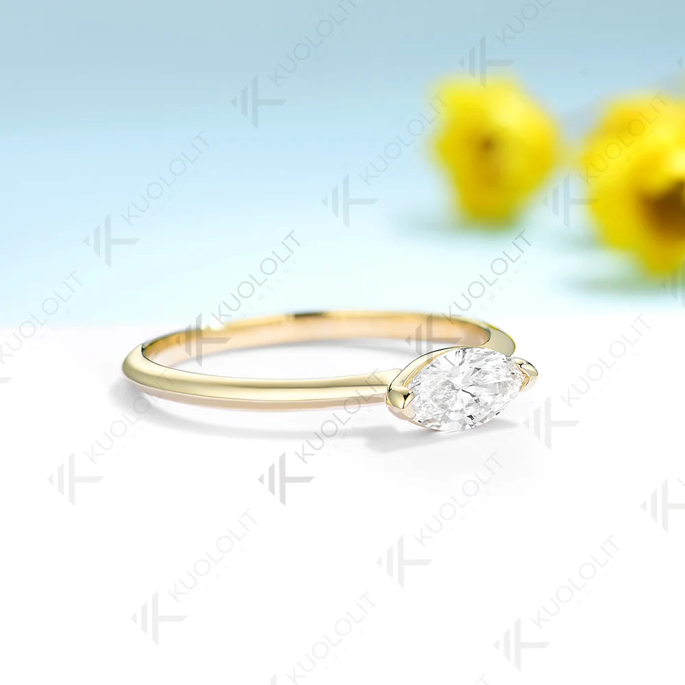 Kuololit 0.5CT Lab Grown Diamond Engagement Ring for Women Solid 18K 14K 10K 585 Yellow Gold Marquise Ring for Christmas Gifts