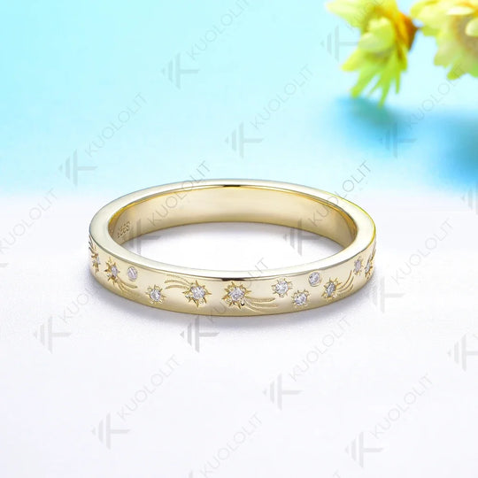 Kuololit 0.2CTW Lab Grown Diamond Band for Women Solid 18K 14K 10K Gold D VS1 Diamond Ring for Anniversary Engagement Gift Party