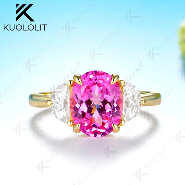 Kuololit 4.2CTW Lab Pink Sapphire Moissanite Custom Ring for Women Solid 14K 10K 585 Yellow Gold for Christmas Gifts Anniversary