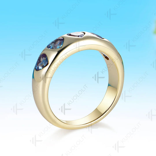 Kuololit 1.5CTW Lab Grown Alexandrite Wedding Band Custom Ring for Women Solid 14K 10K 585 Yellow Gold for Christmas Gifts Party