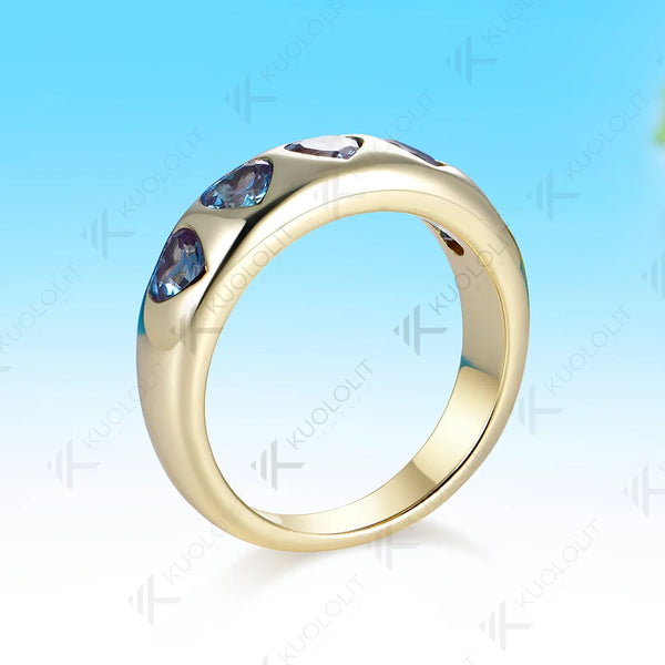 Kuololit 1.5CTW Lab Grown Alexandrite Wedding Band Custom Ring for Women Solid 14K 10K 585 Yellow Gold for Christmas Gifts Party