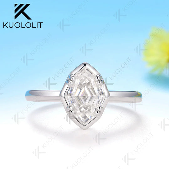 Kuololit 2CT Olive Shape Moissanite Ring for Women Solid 14K 10K 585 White Gold Prong Set Engagement Ring for Christmas Gifts