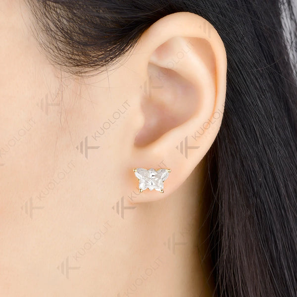 Kuololit 4CTW Butterfly Moissanite Clip Earring for Women Solid 14K 10K Yellow Gold Animal Earring for Christmas Gift Party