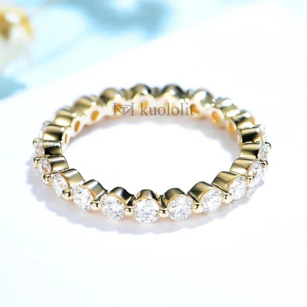 Kuololit 585 14K 10K White Gold Bubble Ring for Women 2.5mm Round Cut Moissanite Solitaire Eternity Full Band for Engagement New