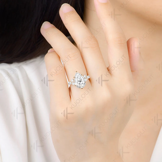Kuololit  IGI 4CT Lab Diamonds Pear Ring for Women Solid 14K10K Yellow Gold D VS Diamonds Ring for Engagement Christmas Gifts