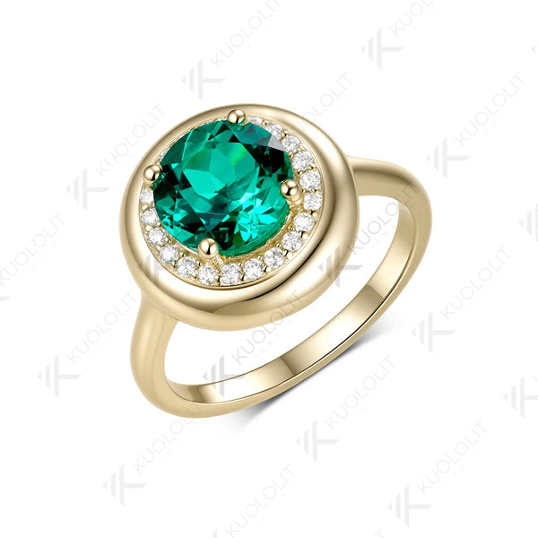 Kuololit 2CT Lab Grown Emerald Gemstone Moissanite Custom Ring for Women Men Solid 14K 10K Yellow Gold for Anniversary Christmas