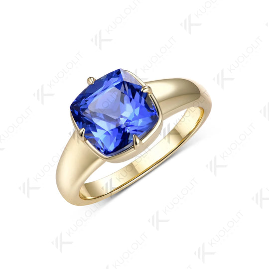 Kuololit 4CT Lab Grown Sapphire Moissanite Custom Ring for Women Solid 14K 10K Yellow Gold Engagement Ring for Christmas Gifts