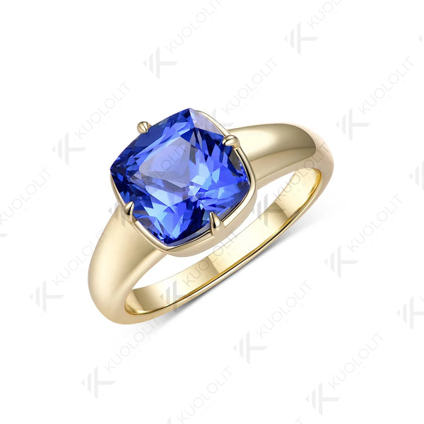 Kuololit 4CT Lab Grown Sapphire Moissanite Custom Ring for Women Solid 14K 10K Yellow Gold Engagement Ring for Christmas Gifts