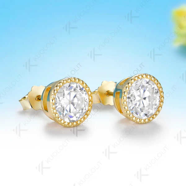 Kuololit 2.4CTW OEC Moissanite Custom Stud Earrings for Women Solid 14K 10K 585 Yellow Gold Round Cut for Christmas Gifts Party