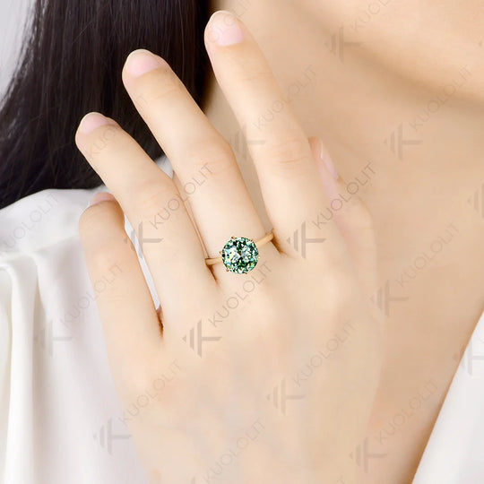 Kuololit 4CT Cyan Moissanite Custom Ring for Women Solid 14K 10K 585 Yellow Gold Jubilee Cut Engagement Ring for Christmas Gifts