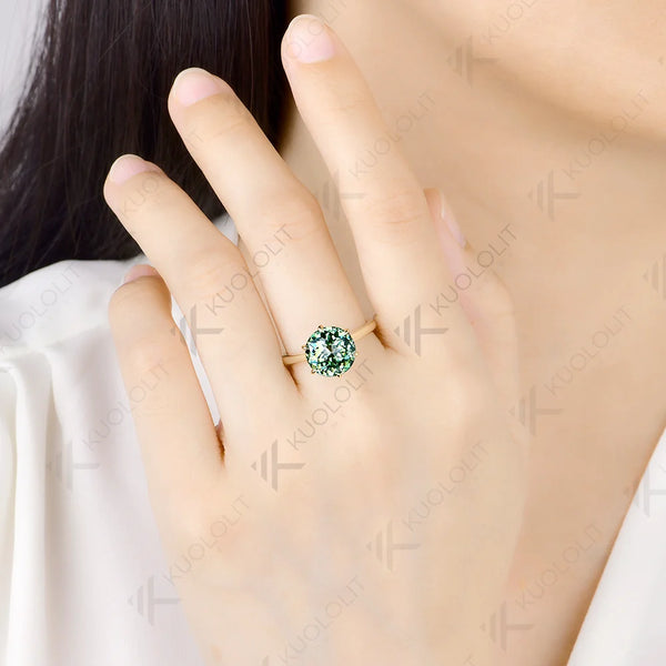 Kuololit 4CT Cyan Moissanite Custom Ring for Women Solid 14K 10K 585 Yellow Gold Jubilee Cut Engagement Ring for Christmas Gifts