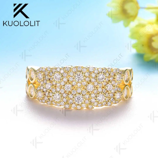 Kuololit 0.72CTW Moissanite Ring for Women Soild 10K 14K 18K Yellow Gold Band for Engagement Party Christmas Gifts