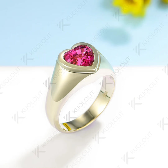 Kuololit 2.5CT Lab Grown Ruby Engagement Ring for Women Solid 18K 14K 10K 585 Yellow Gold Heart Ring for Anniversary Christmas