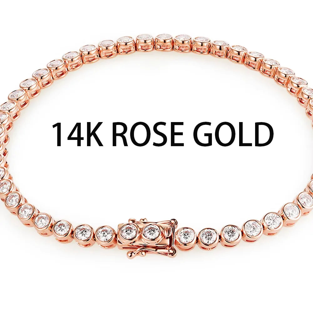 Kuololit Bezel Set Moissanite Tennis Bracelet for Women Solid 14K 10K 925silver Round D VVS1 Bracelet for Engagement Christmas
